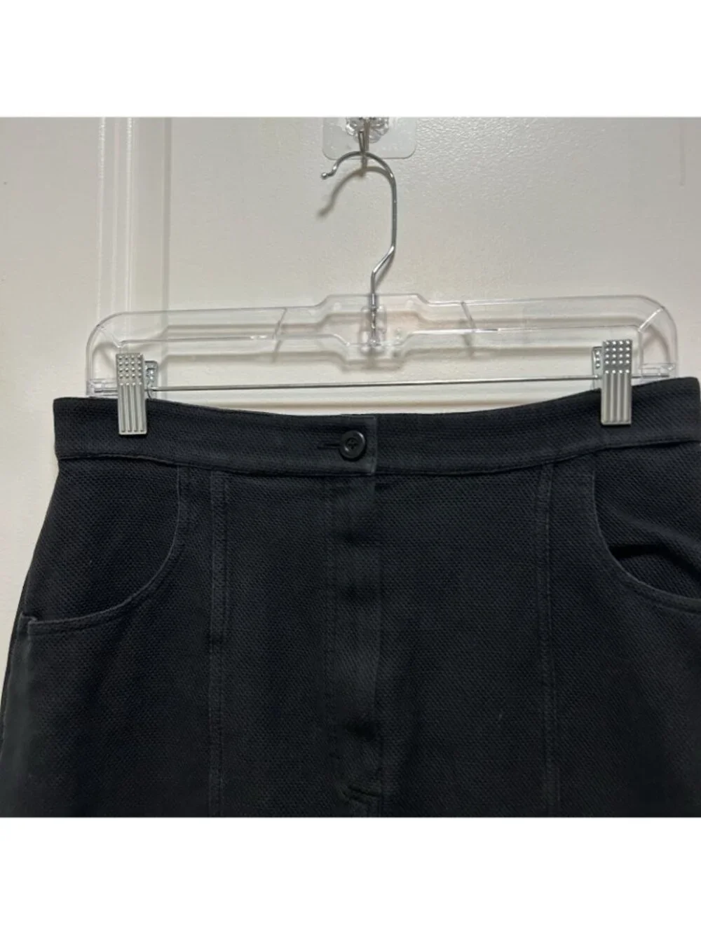 Chanel Vintage Linen Blend Wool Button Front Pencil Skirt Buttons Pocket Small